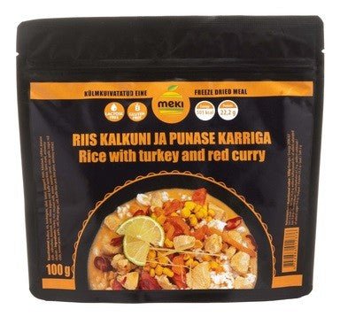 MEKI Rīsi ar tītaru un sarkano kariju 100g - DABAI.LV